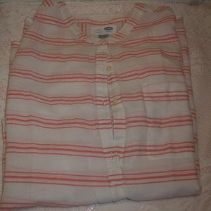 Womens girls Old Navy large  pink & white  top blo